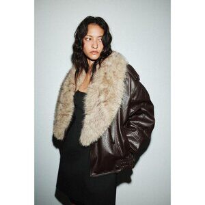 ZARA FAUX LEATHER JACKET WITH DETACHABLE COLLAR